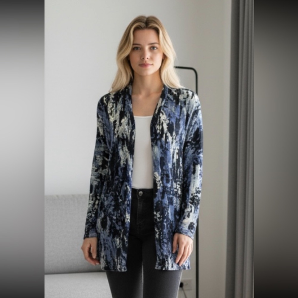 NIC + ZOE Tunic Open Cardigan Sweater Shawl Cotton Blue